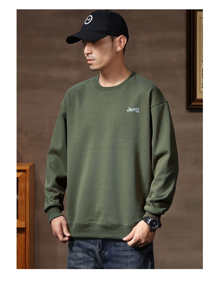 JEEP Men's Sweatshirt, New Spring And Autumn 2026 Style, Trendy Round Neck, Loose Long-Sleeve Casual Sportswear Top for Men, Fashionable 16