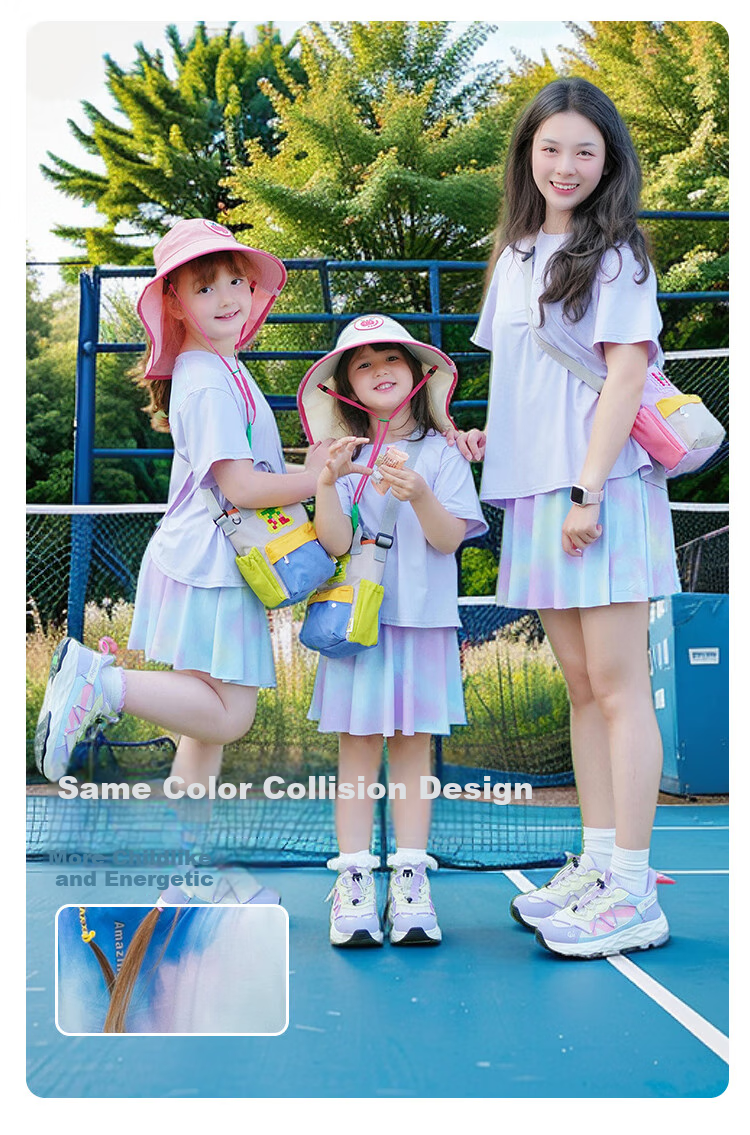 Qidong [Hanshuishuishui] UPF200+ Girls' Quick-Dry Sports Set, Summer Badminton Training Outfit, Purple, Size 160 2