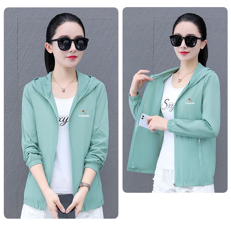 Woodpecker Women's Ice Silk Sun Protection Jacket Summer Hooded Breathable UV Protection Outdoor Sunscreen Coat Blue L 27