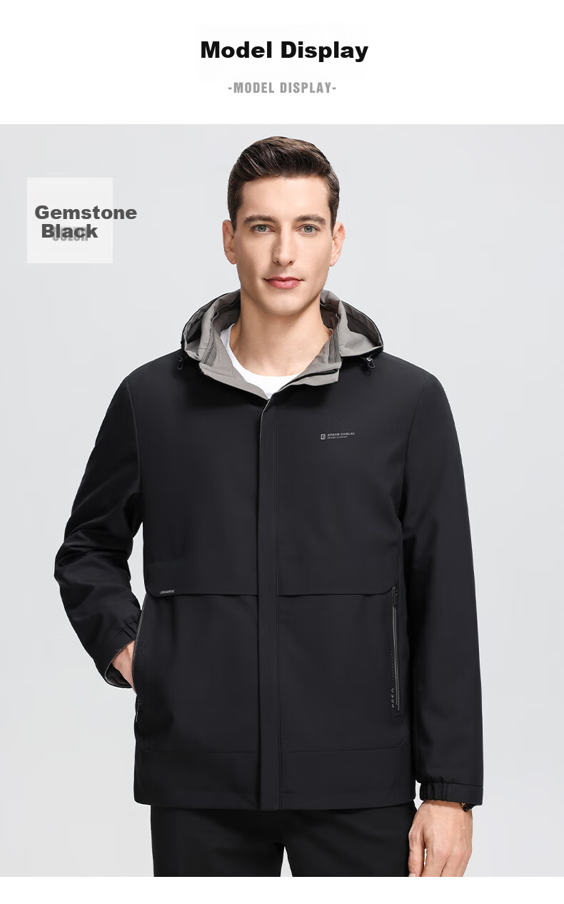 ROMON Double-Sided Lapel Jacket for Men with Detachable Hood, Easy-Care Business Coat for Young And Middle-Aged Men in Spring 7