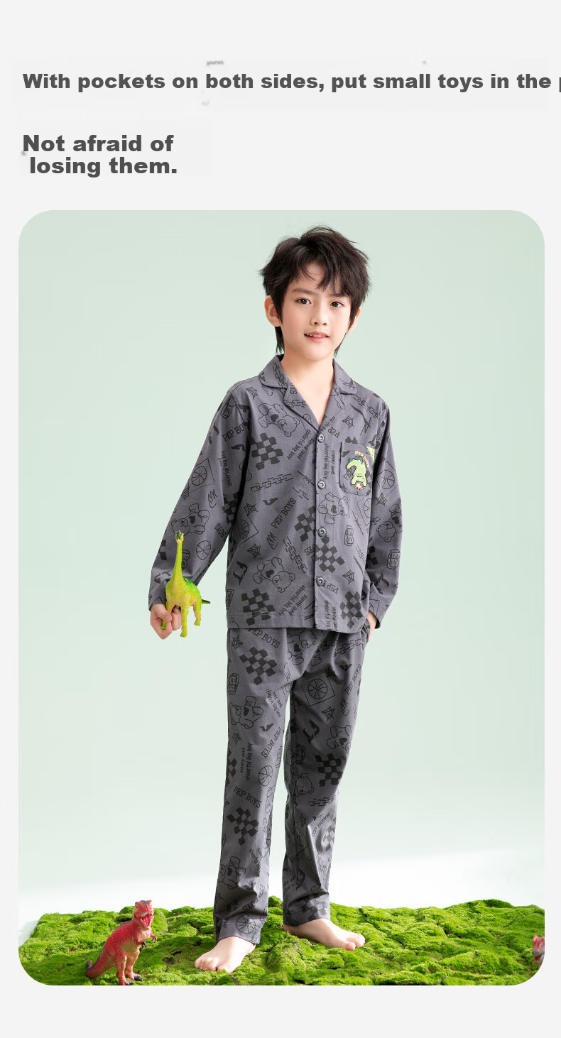 Fenteng Children's Pajamas for Boys, 100% Cotton Spring New Cartoon Sleepwear Set for Older Kids 8
