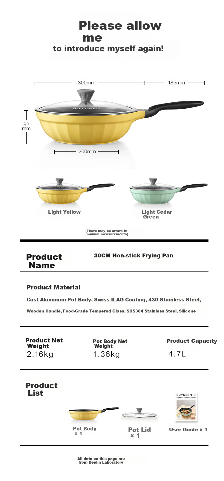 Buydeem 30cm Non-Stick Wok, Frying Pan, Flat Bottom Pan, Stir-Fry Pan, Light Smoke Oil-Gathering Small Yellow Pan, Compatible with Induction And Gas Stoves 15