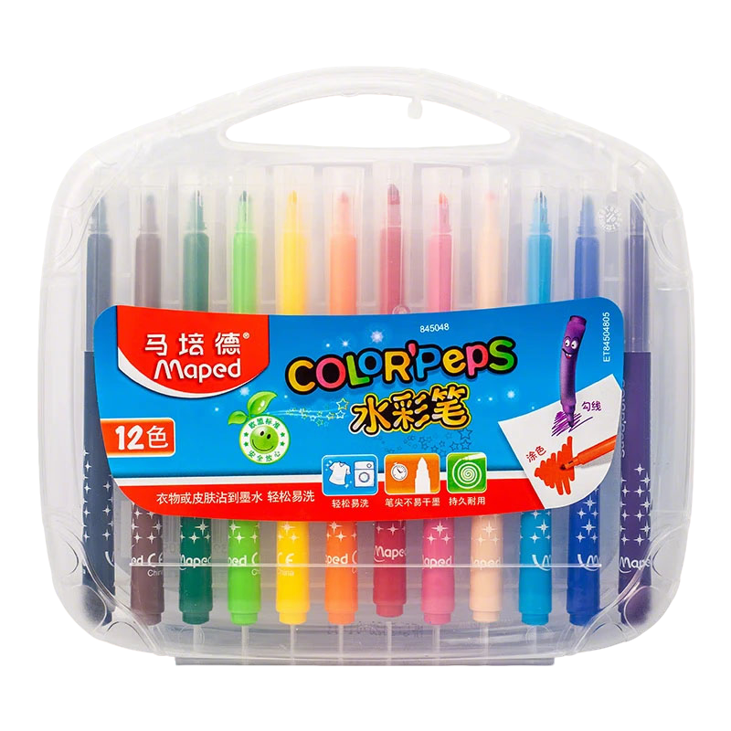 Maped [Creative Art] 12-Color Washable Watercolor Markers, Children's Student Drawing Colored Pens, Beginner Art Coloring Graffiti Brushes, 845048CH, Children's Art Education Gift