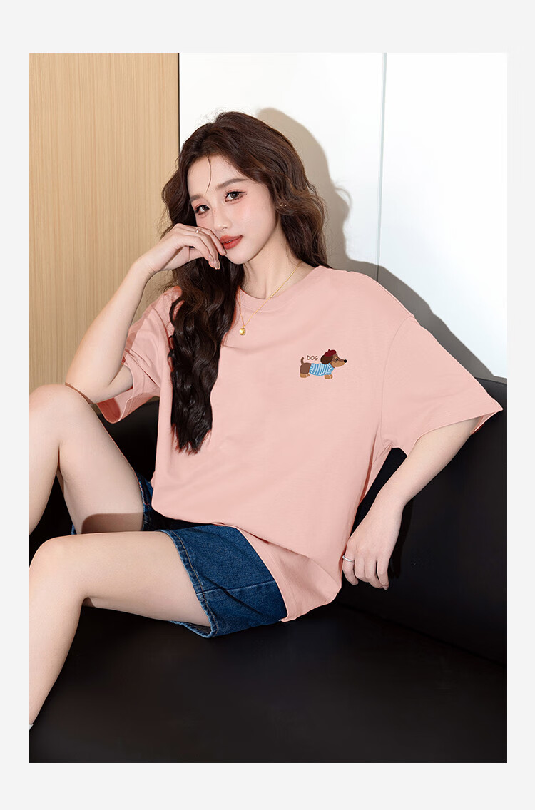 TonLion 2025 Summer Women's Knitted Short Sleeve T-Shirt with Left Chest Puppy Print Black M 1