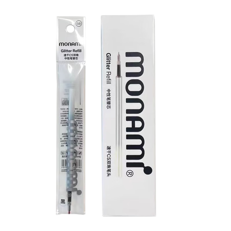 Monami CS Retractable Gel Pen Refills Dual Ballpoint Smooth Quick-Dry 0.5mm Blue 5-Pack 02116T02