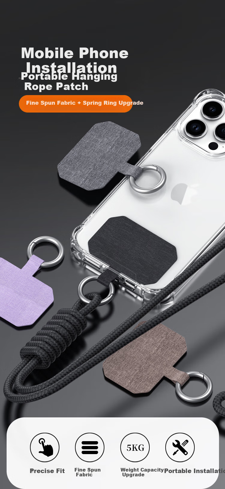 ESCASE Phone Lanyard Patch Clip, Phone Case Ring Holder, Fixed Clip Chain Connector Pad, Lanyard Anti-Loss, Xiaomi 13 Phone Accessory, Durable Khaki Color MPSS-13 2