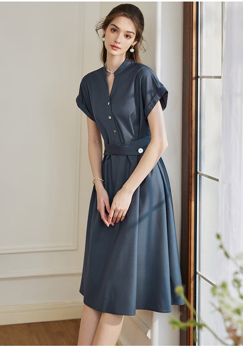 ROEYSHOUSE Women's Premium Flared Dress Summer Elegant Commuter Slim Casual Dress 10222 Dark Blue L 9