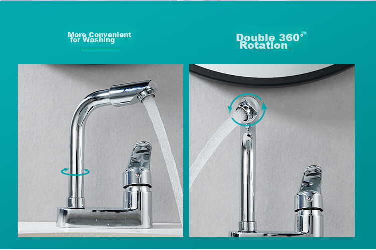 MEJUE Double-Hole Bathroom Sink Faucet, 360° Rotating Washbasin Tap, Hot And Cold Water Faucet, Z-012895 4