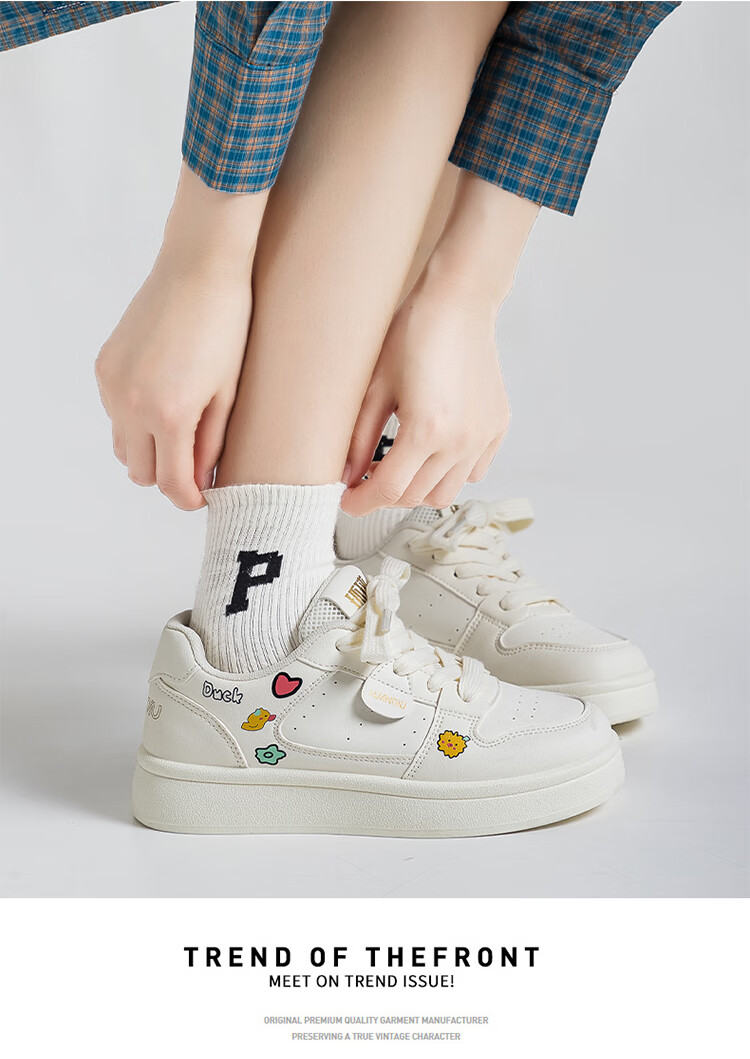HUANQIU 2026 American Retro Niche Vibe Style, Height-Increasing Versatile Casual Original High-Value Trendy White Sneakers for Wome 10