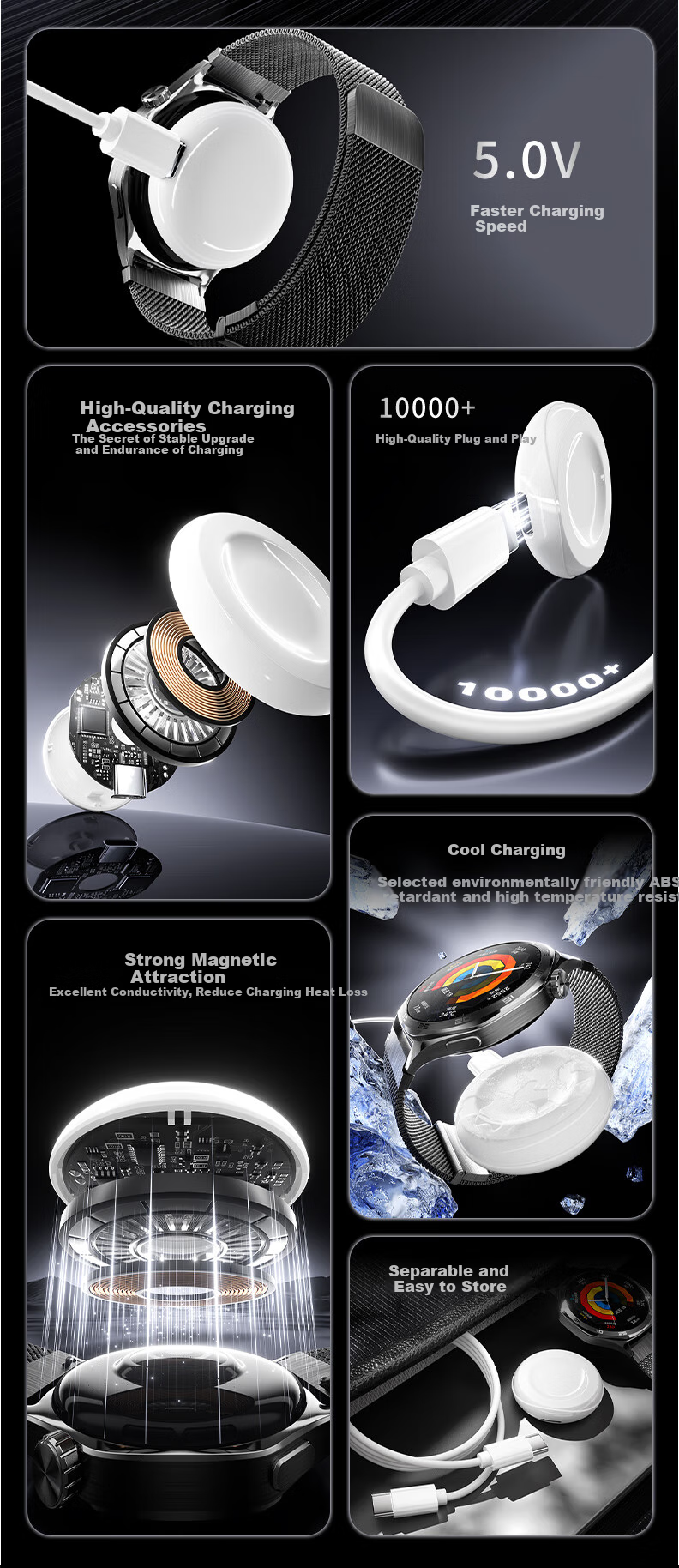 CangHua [5W], Compatible with Huawei Watch Charger Magnetic Type-C Cable for Watch6/5/4/3/2Pro/GT7/GT6/GT5Pro/GT4/GT3, Detachable Base 1