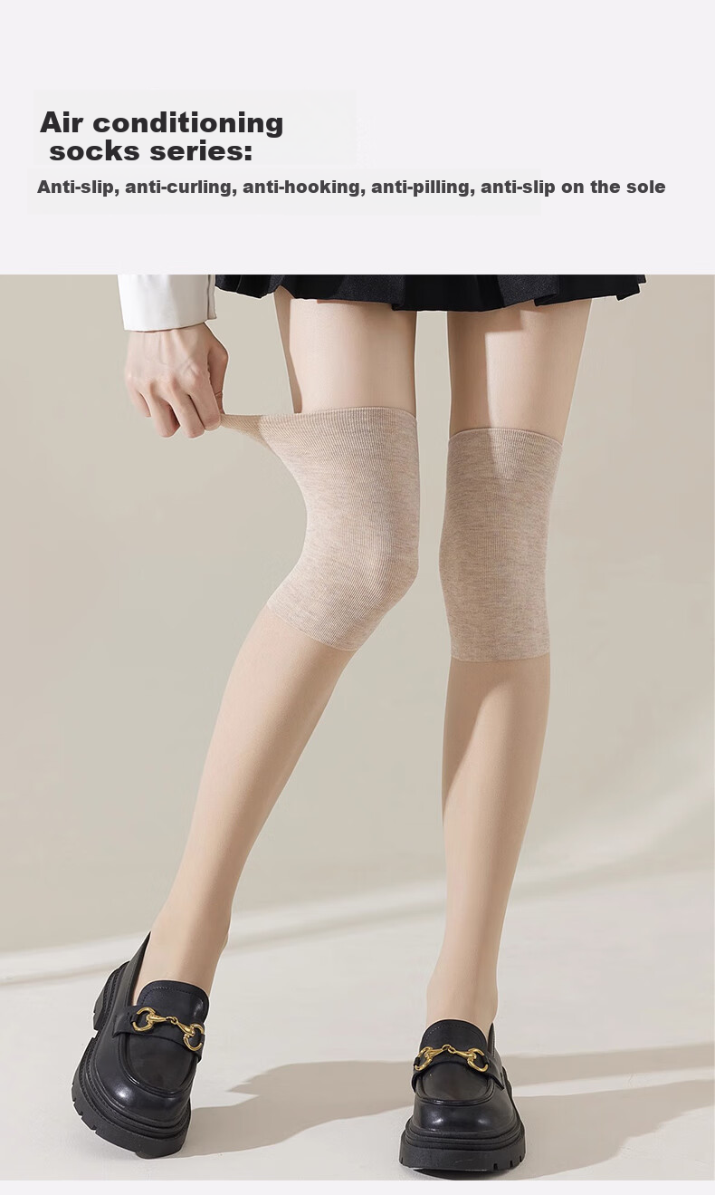 Dushiliren 3 Pairs of Women's Socks, Knee-Protecting Socks for Air-Conditioned Rooms, Warm Over-Knee Non-Slip Summer Long Stockings for Cold Legs, Skin Color 3