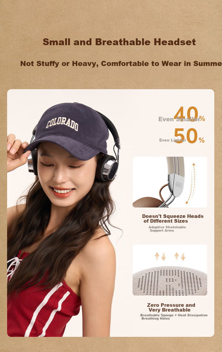 QCY Era 7 Retro Wireless Bluetooth Headphones, Celebrity-Style Fashion Digital Headwear, Milkshake White 6