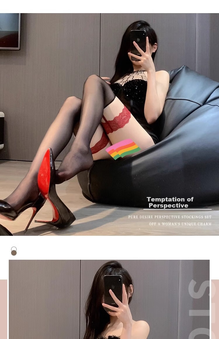 LangSha High-Cut Black Stockings, Sexy Lace Thigh-High Socks for Women, Elegant Over-Knee Socks, Sexy Thin Mid-Calf Socks 7