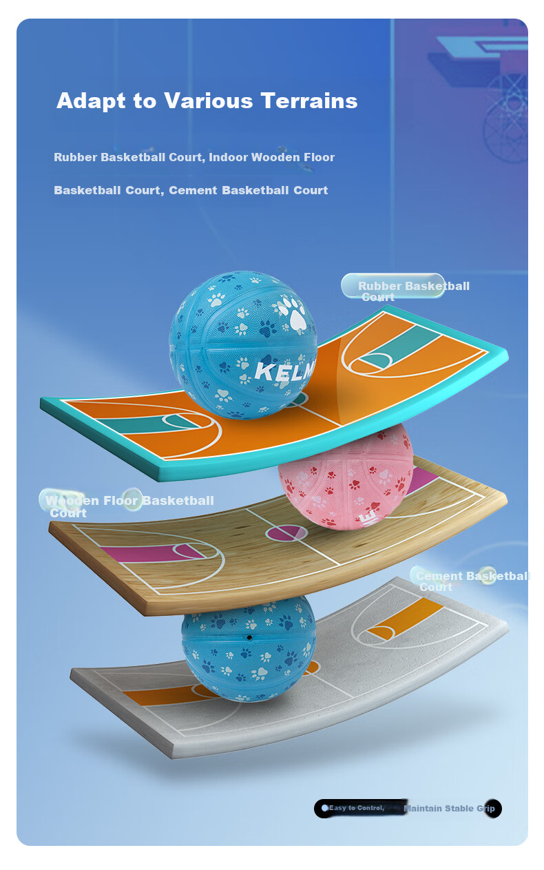 KELME Rubber Basketball, Standard Size 5, Youth Anti-Slip Moisture-Absorbing Indoor And Outdoor Basketball, Specially Designed for Cement Courts, Wear-Resistant And Durable 5