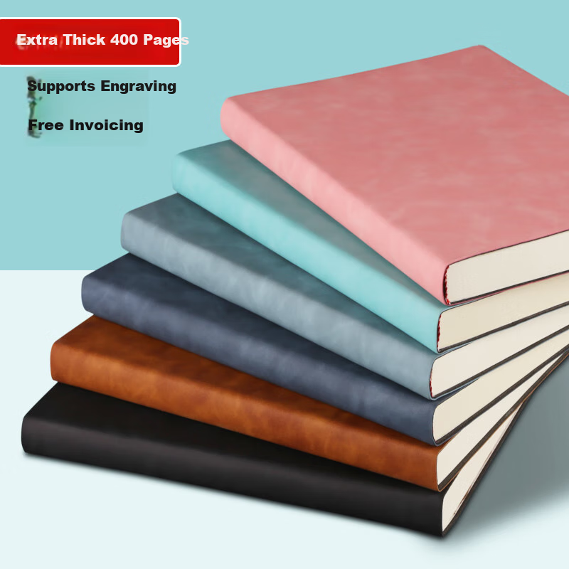 XYBP Notebook, Business Thickened, 400 Pages, A4 Large Notebook, Stationery, Soft Cover Diary, for College Students And Postgraduate Exam Preparation (Brown)