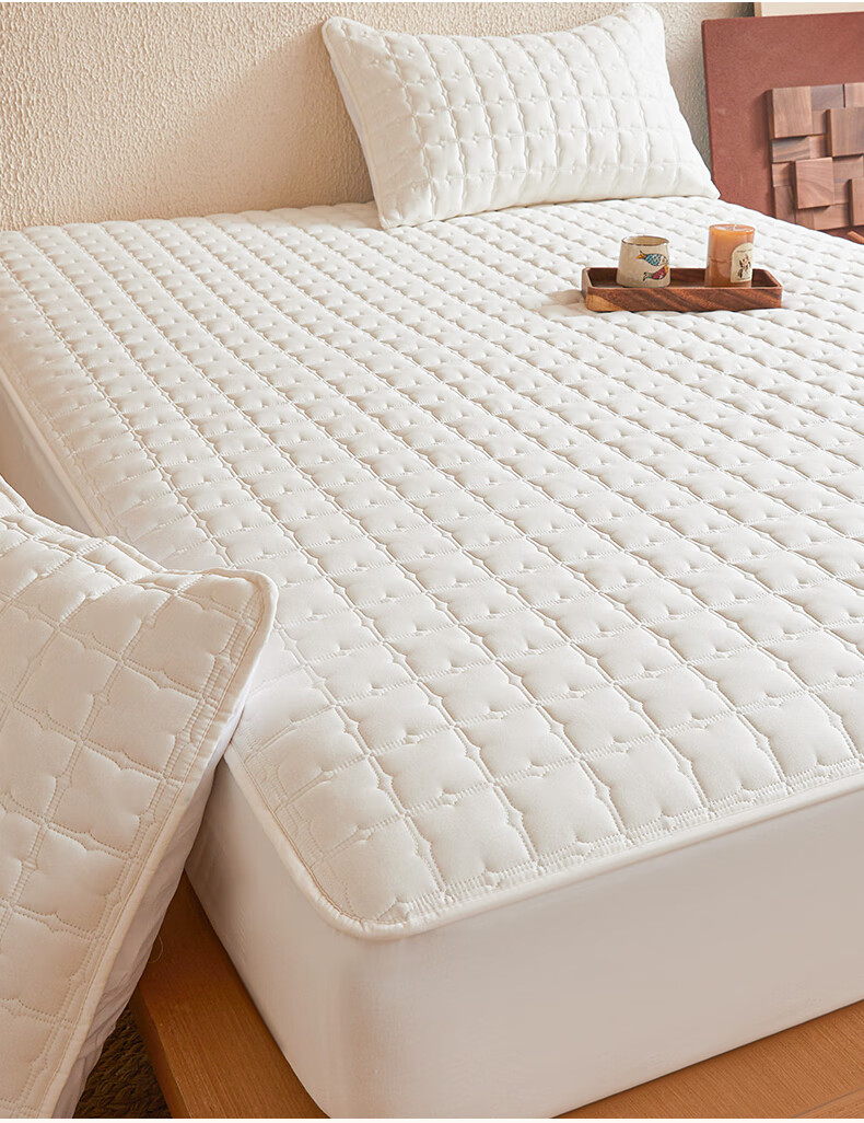 Grace Class A Pure Cotton Fitted Sheet, Antibacterial Quilted Mattress Protector Cover, Milk White, 180*200cm 1