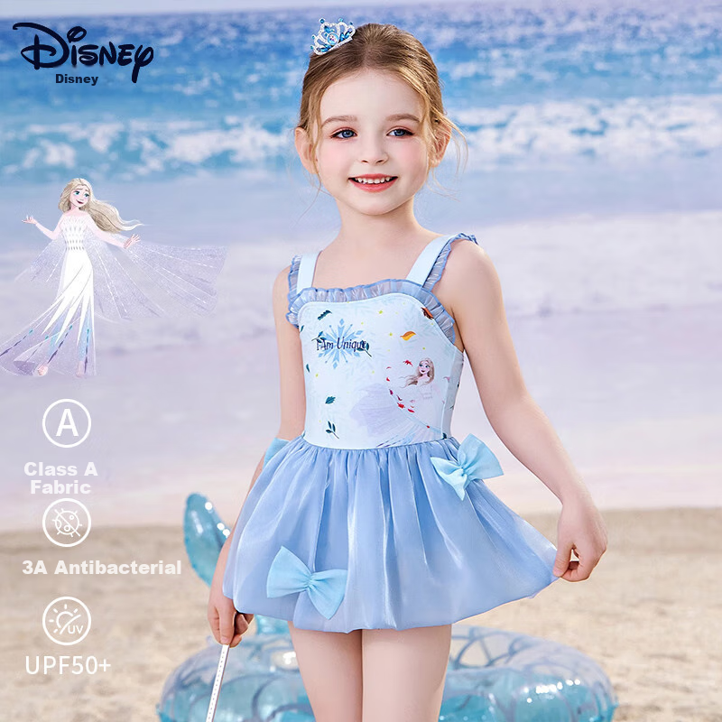 Dishini Girls' One-Piece Swimsuit for Children, Baby to 12 Years Old, Swimming Costume D35042 Cloud Water Blue 120