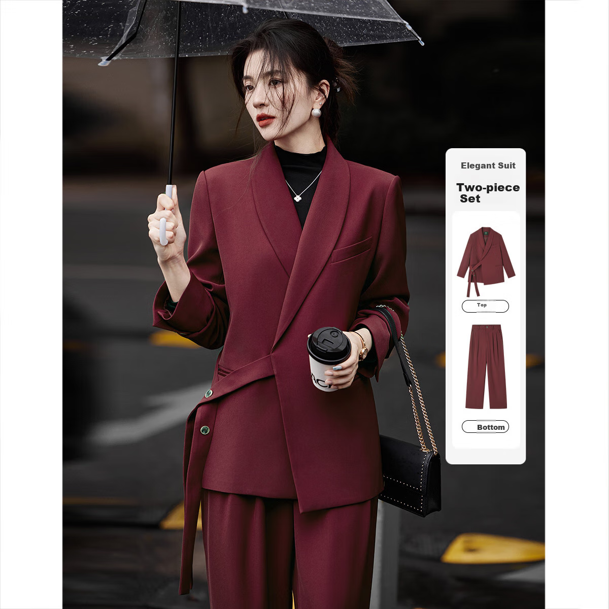 Dme [Zhi Gan Suit Set] Spring And Autumn Classic Buckle-Up Top with Long Pants, Women's Business Suit Two-Piece Set