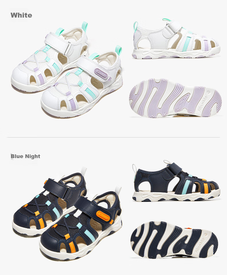 Ginoble Baby Toddler Soft Sole Breathable Sandals Functional Shoes GW1735 White Summer 2025 Unisex 8