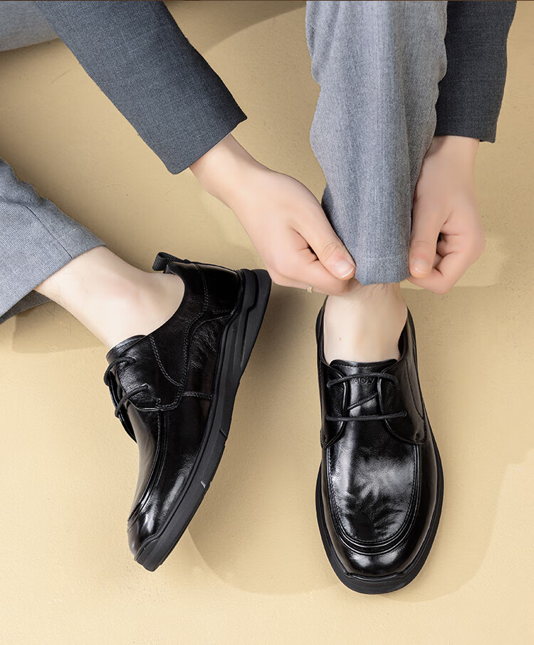 Aokang Men's Spring Autumn New Casual Leather Shoes Soft Sole Comfortable Dad Shoes Commuting Single Shoes Men's Work Leather Shoes MT 2