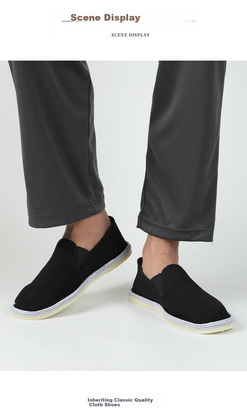 FOOTOPPO Men's Cloth Shoes with Traditional Beijing-Style Cowhide Soles, Slip-On Men's Breathable Soft-Soled Multi-Layered Shoes for Elderly 9