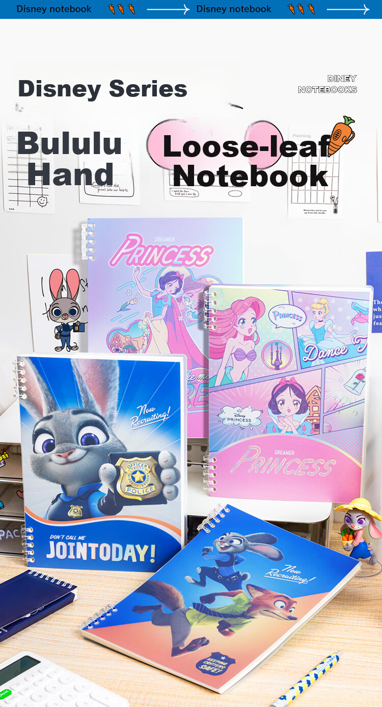 Disney Loose-Leaf Notebook with Removable Spiral Binding, 60 Sheets, High-Quality Waterproof Journal for Students, Girls' Planner And Homework Book 1