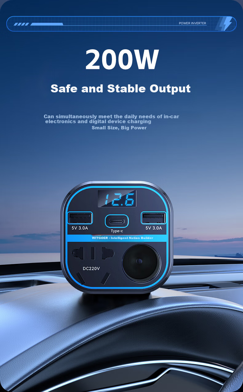 WITGOER Car Power Inverter, 12V/24V to 220V High-Power Converter, Cigarette Lighter Adapter, Super Fast Charging Socket Head 9