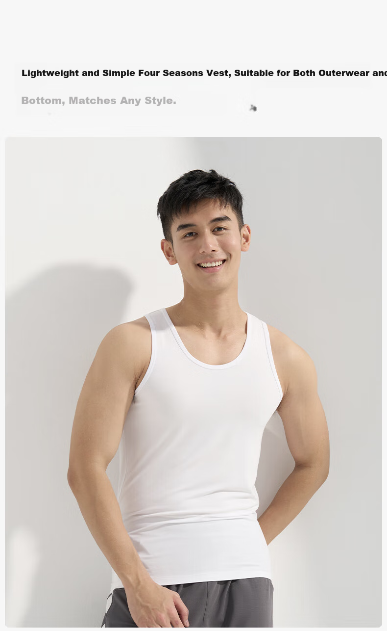 Songshan Cotton Store Comfortable Lenzing Tencel Men's Vest Simple Breathable Cooling Antibacterial White XL 9