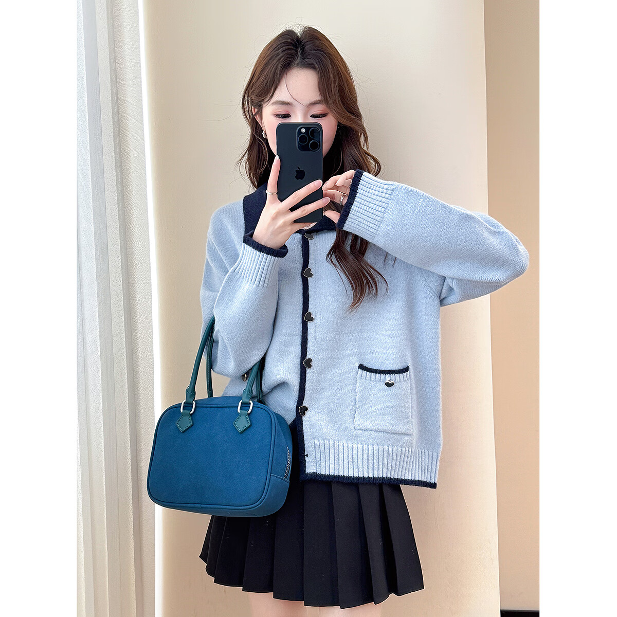TonLion 2025 Autumn Color-Block Design Women's Lapel Cardigan