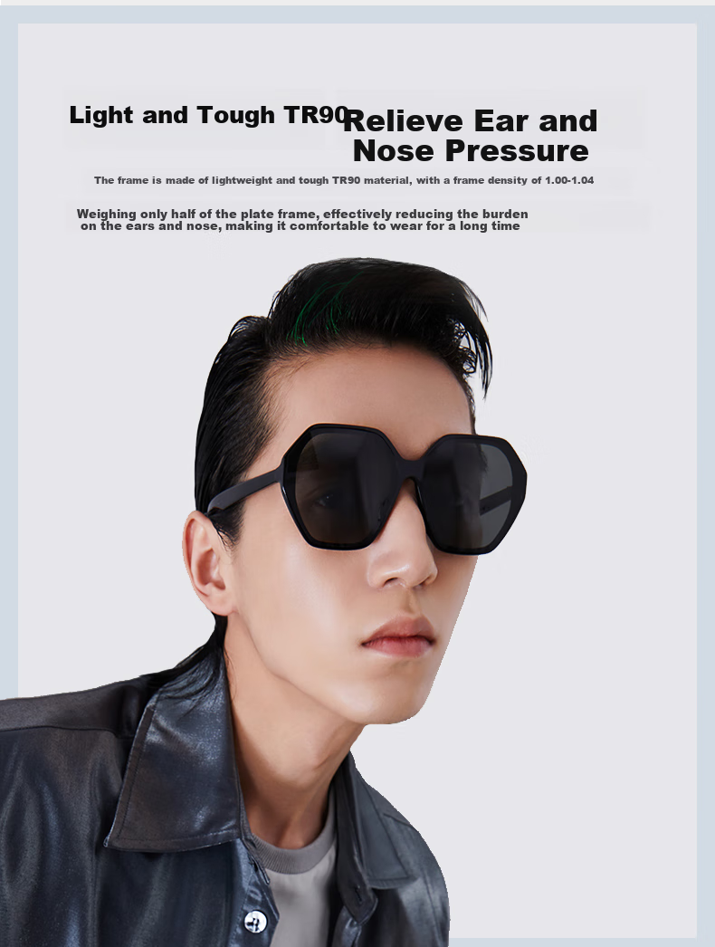 LOHO Nylon Polarized Sunglasses for Women, Black Frame Sunglasses, Face-Slimming Effect, High Definition Driving Glasses for Men LH013616, Black + Single Gray Lens, Black + Single Gray Lens 7