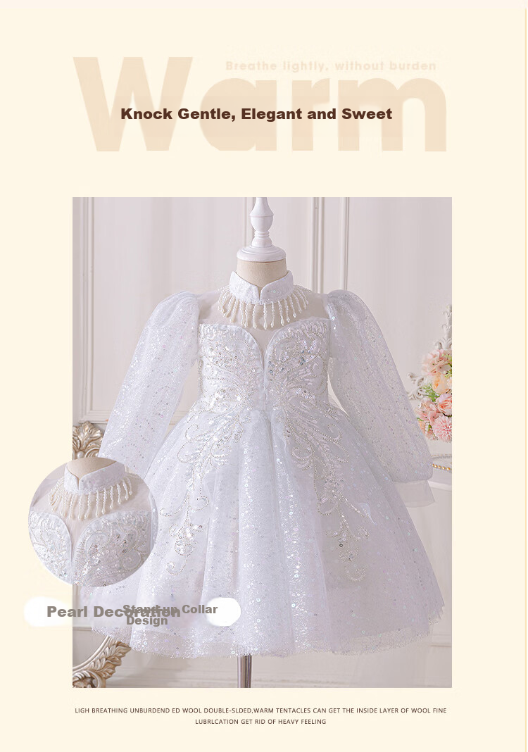 LUOBOBEIBEI Children's Princess Dress, Spring And Summer Puffy Skirt, Stylish Formal Dress, Tulle Skirt for Girls' Wedding And New Year's Outfit, Champagne Color, Size 110 1