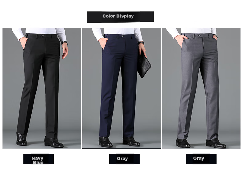 ROMON Wrinkle-Resistant Non-Iron Dress Pants for Men, High-Waist Loose Casual Business Suit Trousers, Straight-Leg Dad Pants 2