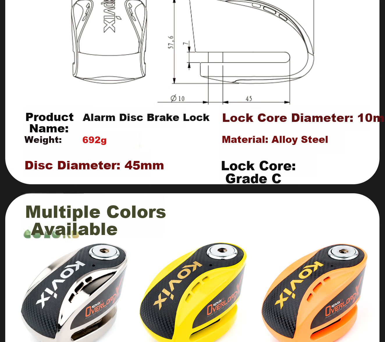 KOVIX KNX10 Motorcycle Disc Brake Lock, Alarm Lock, Mountain Bike Anti-Theft Lock, Electric Bike Lock, Waterproof Brake Disc, Scooter Lock 4
