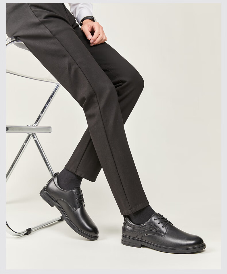 Huili Men's Leather Shoes, Spring Business Black Formal Shoes, Wear-Resistant Black Height-Increasing Shoes, Elegant Black - Standard Style, Size 42 1