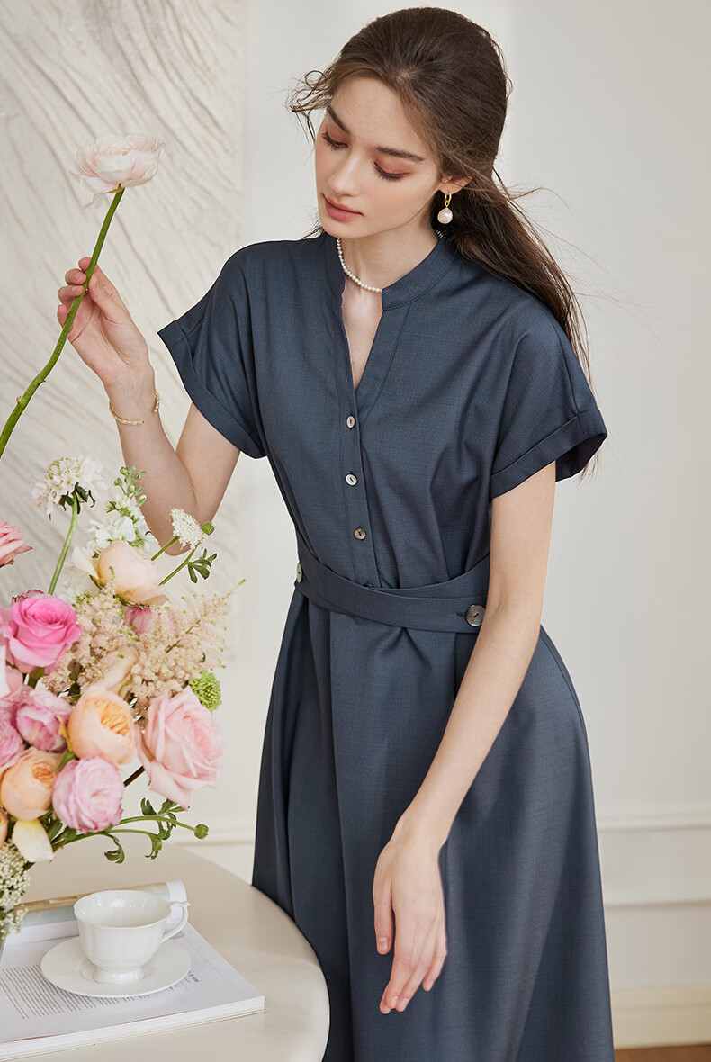 ROEYSHOUSE Women's Premium Flared Dress Summer Elegant Commuter Slim Casual Dress 10222 Dark Blue L 2