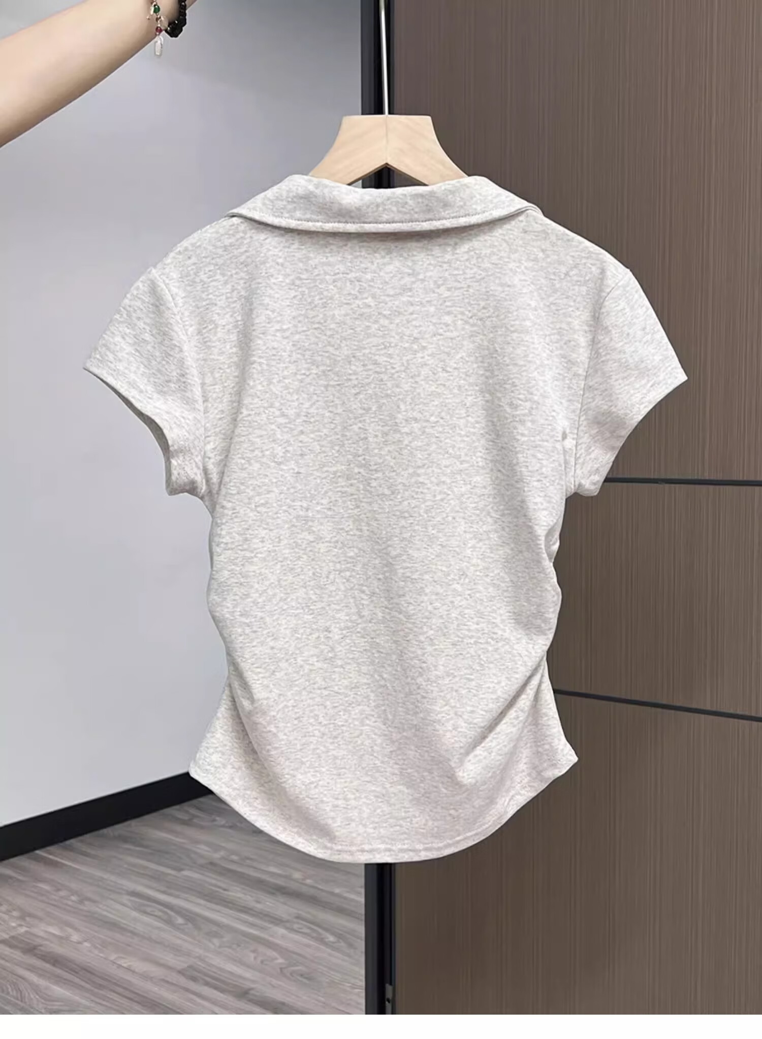 Woodpecker POLO Collar Pure Desire Short Sleeve Bow Embroidery Shoulder T-Shirt Women Slim Fit Cropped Top White L 9