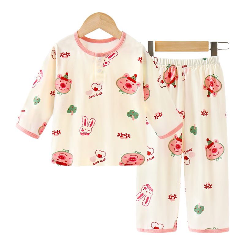 Badibadi Spring Autumn Baby Toddler Pure Cotton Homewear Pajama Set Casual Air Conditioning Outfit Pink Little Pig 140