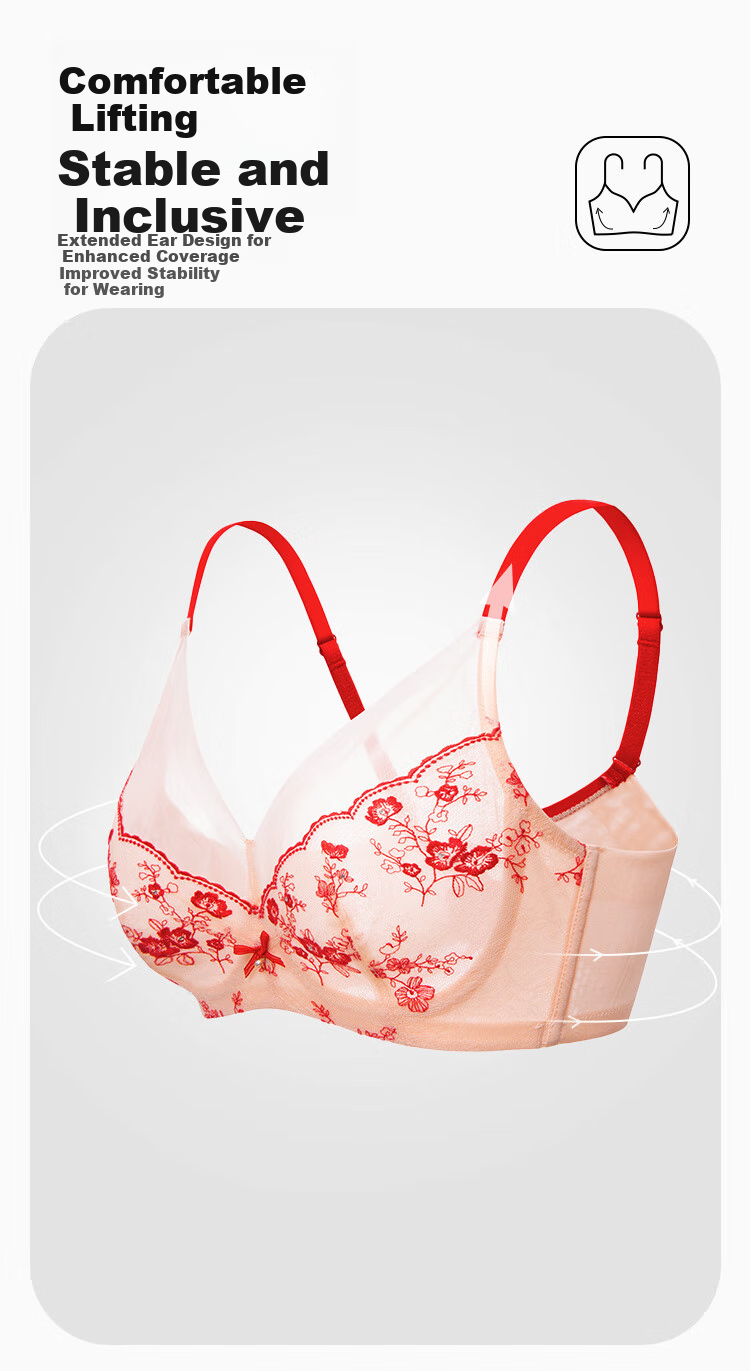 Ordifen Women's Embroidered Push-Up Soft Wireless Bra, Zodiac Year New Vintage Moisture-Wicking Embroidered Brassiere XB4320 4