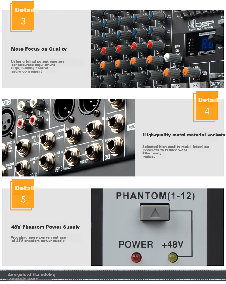 SHILE Tianqin No.9 Professional 16-Channel Mixer, Multi-Control with 99 DSP Effects, USB Reverb, Stage Performance Mixing Console 10