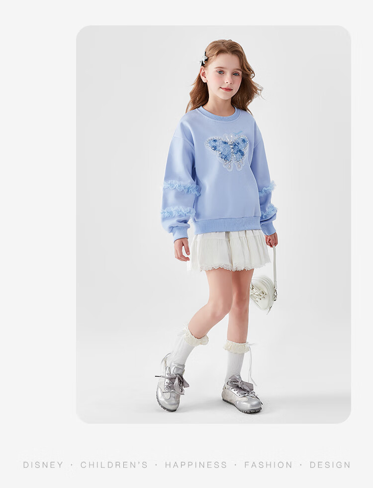 Disney Girls' Sweatshirt Spring Stylish Bowknot Pullover Kids Casual Top Spring Autumn PL160034 Blue Size 130 10