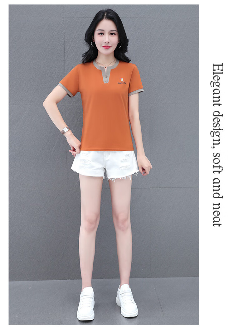 Woodpecker Pure Cotton Crew Neck Shoulder-Fit Short Sleeve T-Shirt for Women Summer New Slim Fit Black M 11
