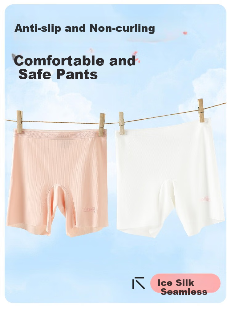 Bingxuemumian Children's Underwear, Girls' Safety Shorts, Ice Silk Summer 10A Antibacterial Anti-Chafing Roll-Up Underpants, Boyshorts, Protective Shorts 1