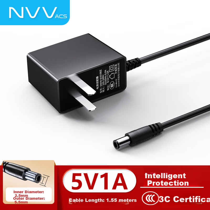 NVV 5V1A Адаптер питания, совместимый с корпусами жестких дисков, приставками, маршрутизаторами, устройствами наблюдения, оптическими модемами, оптоволоконными трансиверами, универсальное круглое отверстие DC 5.5*2.5 мм