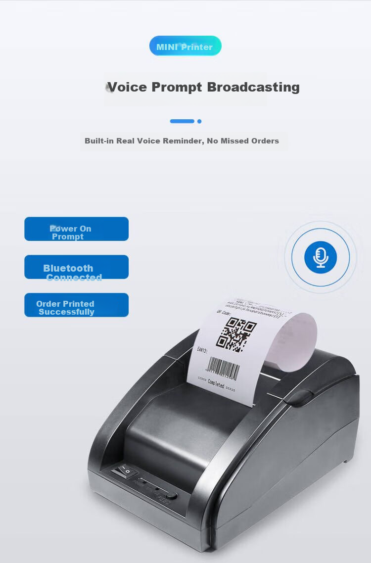 Dongwei Takeout Printer, Automatic Order Acceptance Receipt Printer, Supermarket Cashier, 58mm Meituan Hunger Wireless Bluetooth Thermal Printer with Voice Broadcast 1