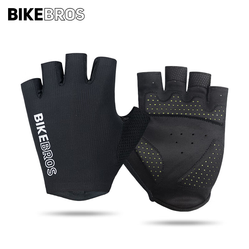 BIKEBROS Fingerless Cycling Gloves for Mountain And Road Bikes, Shock-Absorbing Summer Bicycle Sports Gloves, Black, Size M