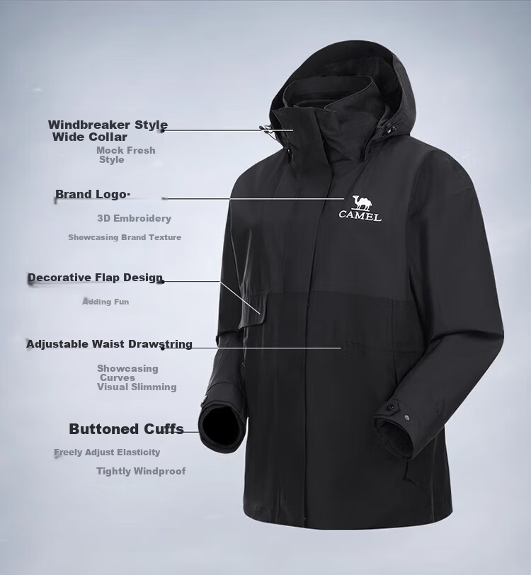 CAMEL Outdoor Three-In Jacket for Men And Women, Autumn And Winter New Fleece Inner Layer, Windproof And Waterproof Coat, Mountaineering Wear 5