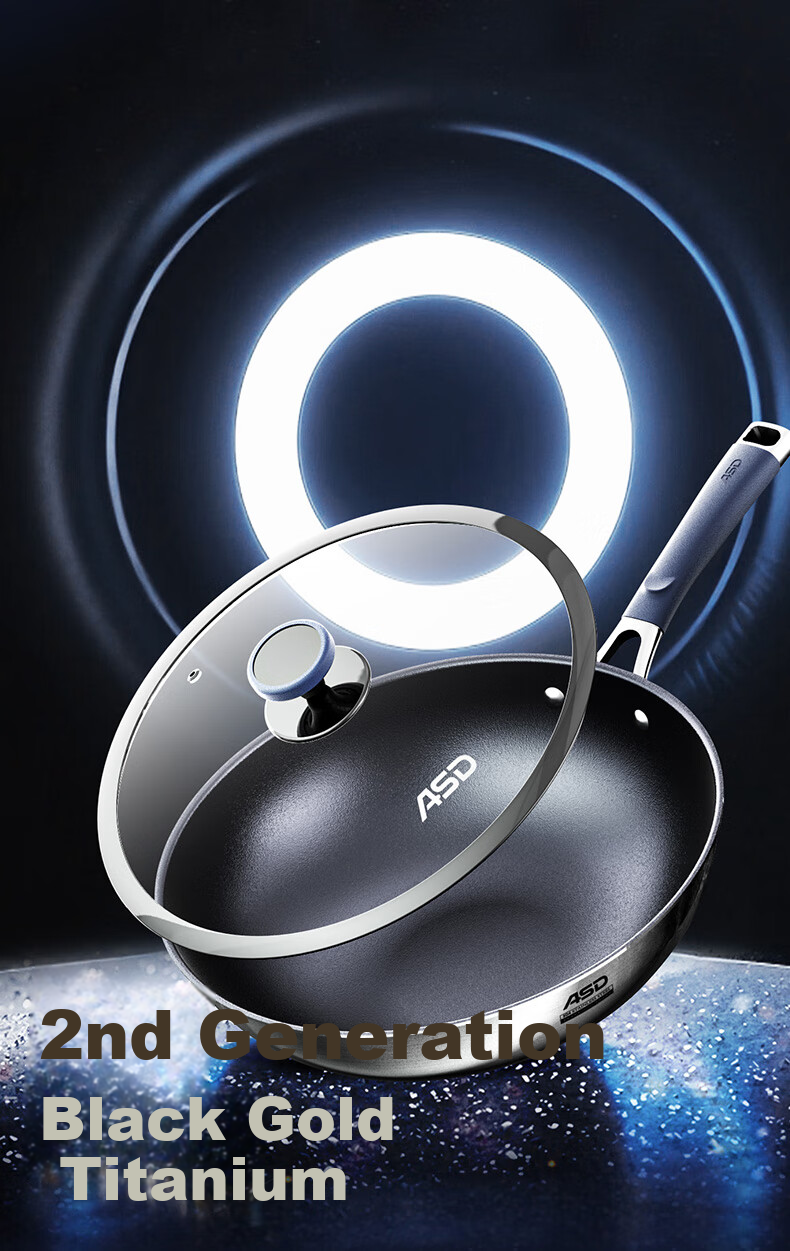 ASD Wok with Real Titanium Non-Stick Coating, No Fluorine Layer, Titanium-Containing Stir-Fry Pan, 32cm, Compatible with Gas And Induction Cooktops 2