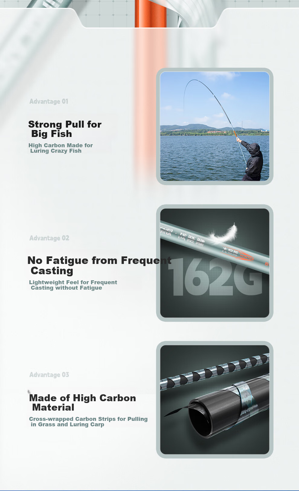 Jinglang 5.4-Meter Carp And Bighead Carp Fishing Rod, Ultra-Light And Ultra-Hard, 19 Sections, 6H Lightweight Big Fish Rod, Carp And Bighead Carp Pole, Fishing Rod for Platform Fishing 2