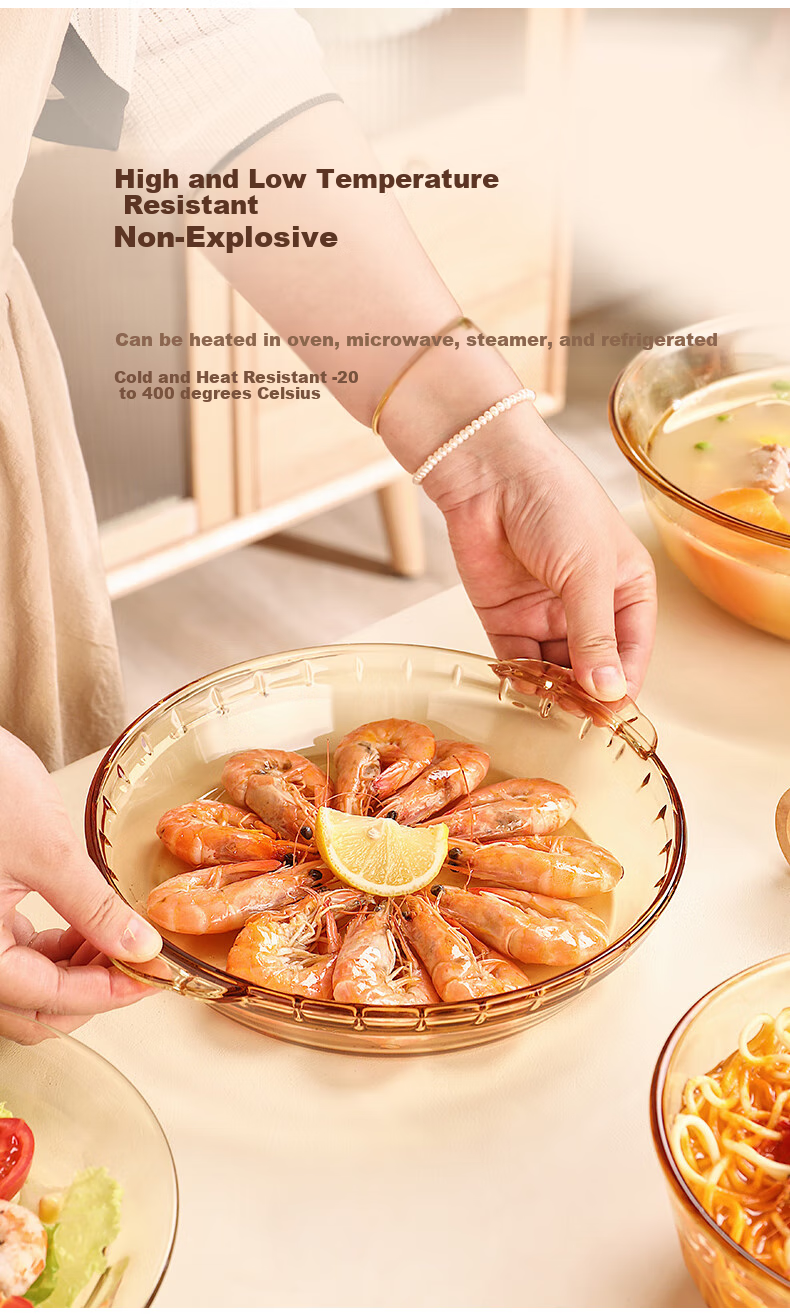CRISTALGLASS Double-Handled Heat-Resistant Glass Plate Steamed Egg Dish, Sauce Scoop, Small Seafood Plate, Microwave-Safe Pizza Baking Tray for Home Use 4