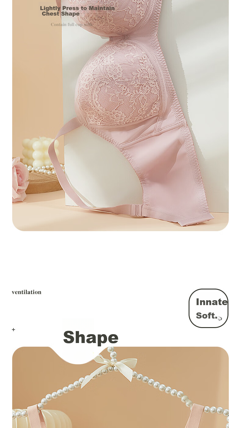 GUJIN Women's Wireless Bra, Minimizing for Large Breasts, Side Support And Gathering, Cotton Fabric, Skin-Friendly, Breathable, Sexy Lace Brassiere 5